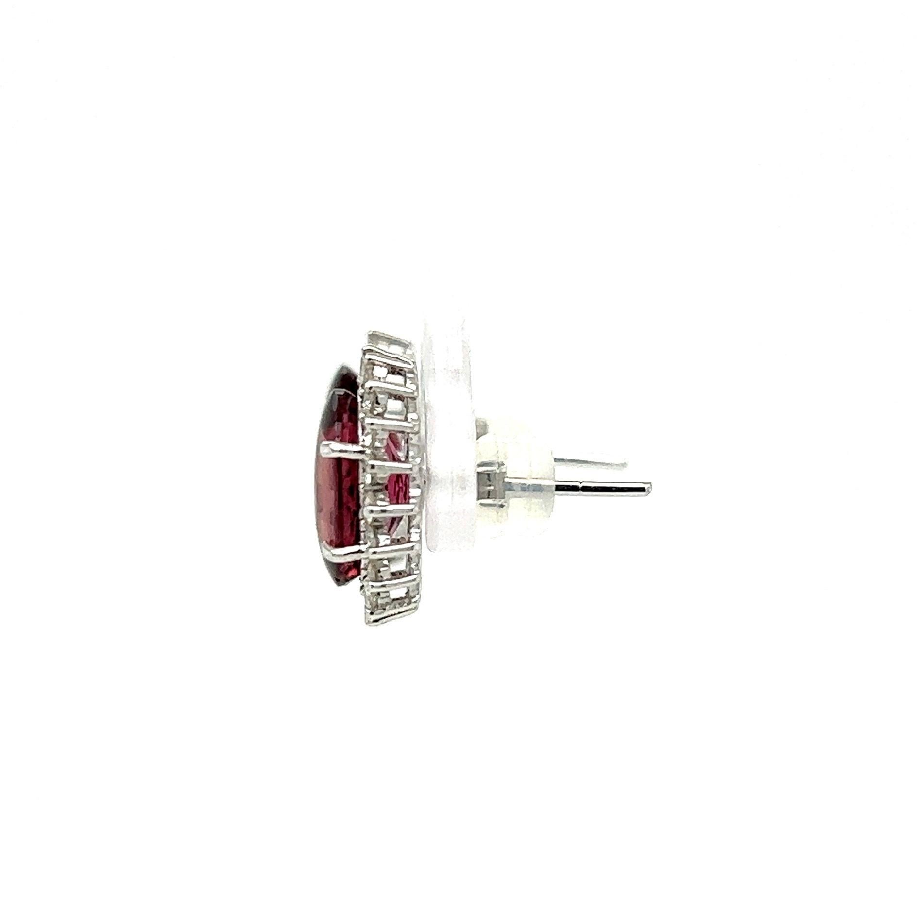 Women's Rubellite Tourmaline and Diamond Gold Stud Earrings For Sale