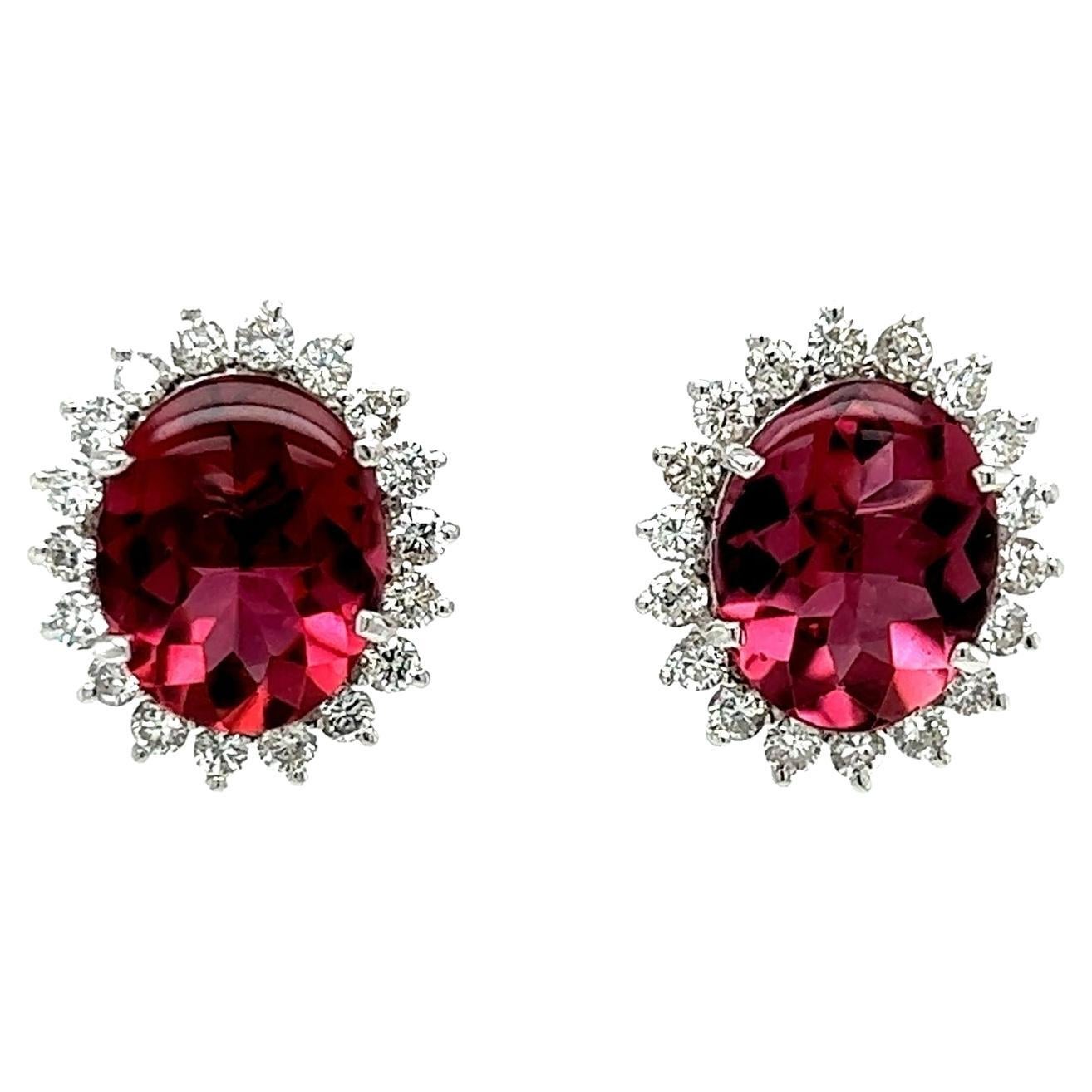 Rubellite Tourmaline and Diamond Gold Stud Earrings For Sale