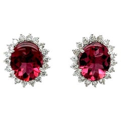 Rubellite Tourmaline and Diamond Gold Stud Earrings