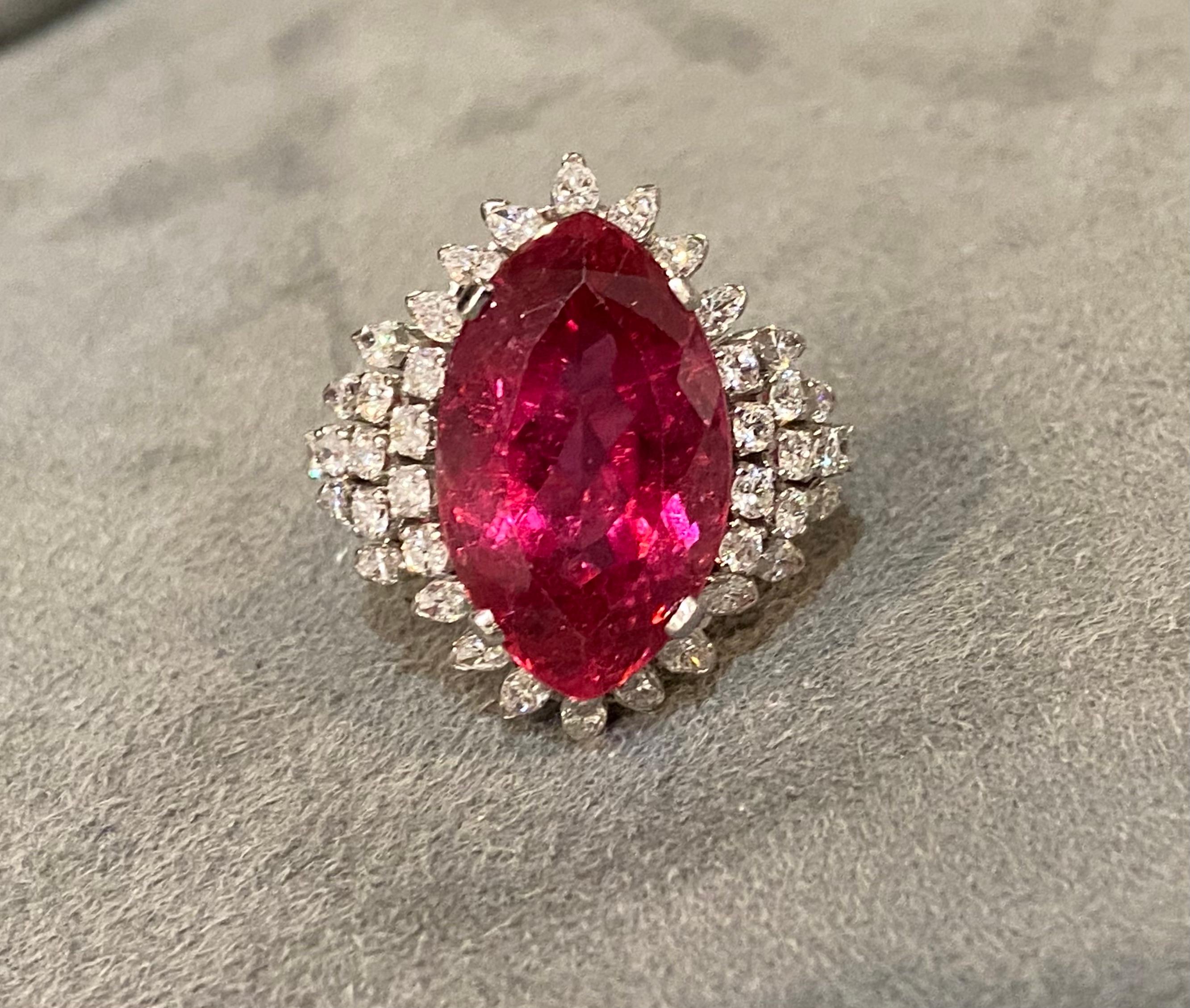 Marquise Cut Rubellite Tourmaline and Diamond Ring