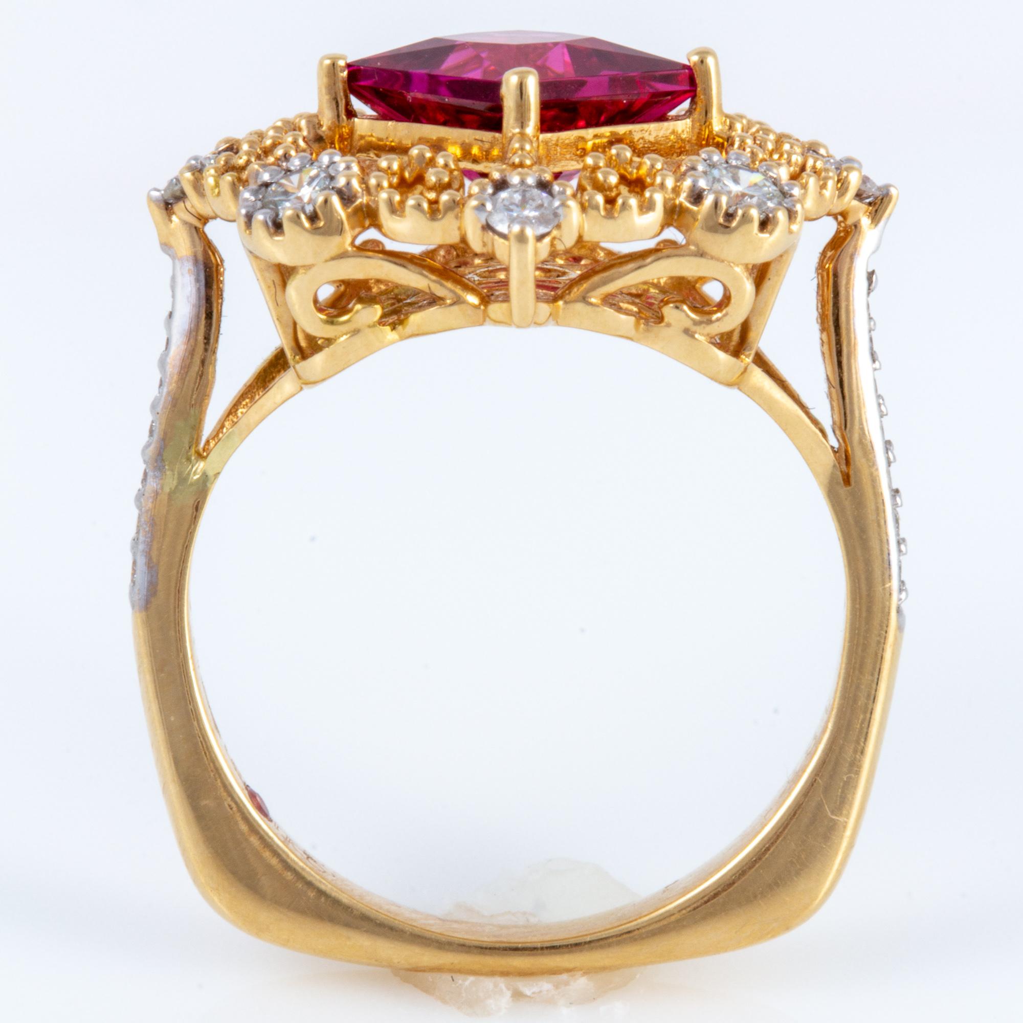 Rubellite Tourmaline and Diamond Ring set in 18 kt Gold For Sale 7