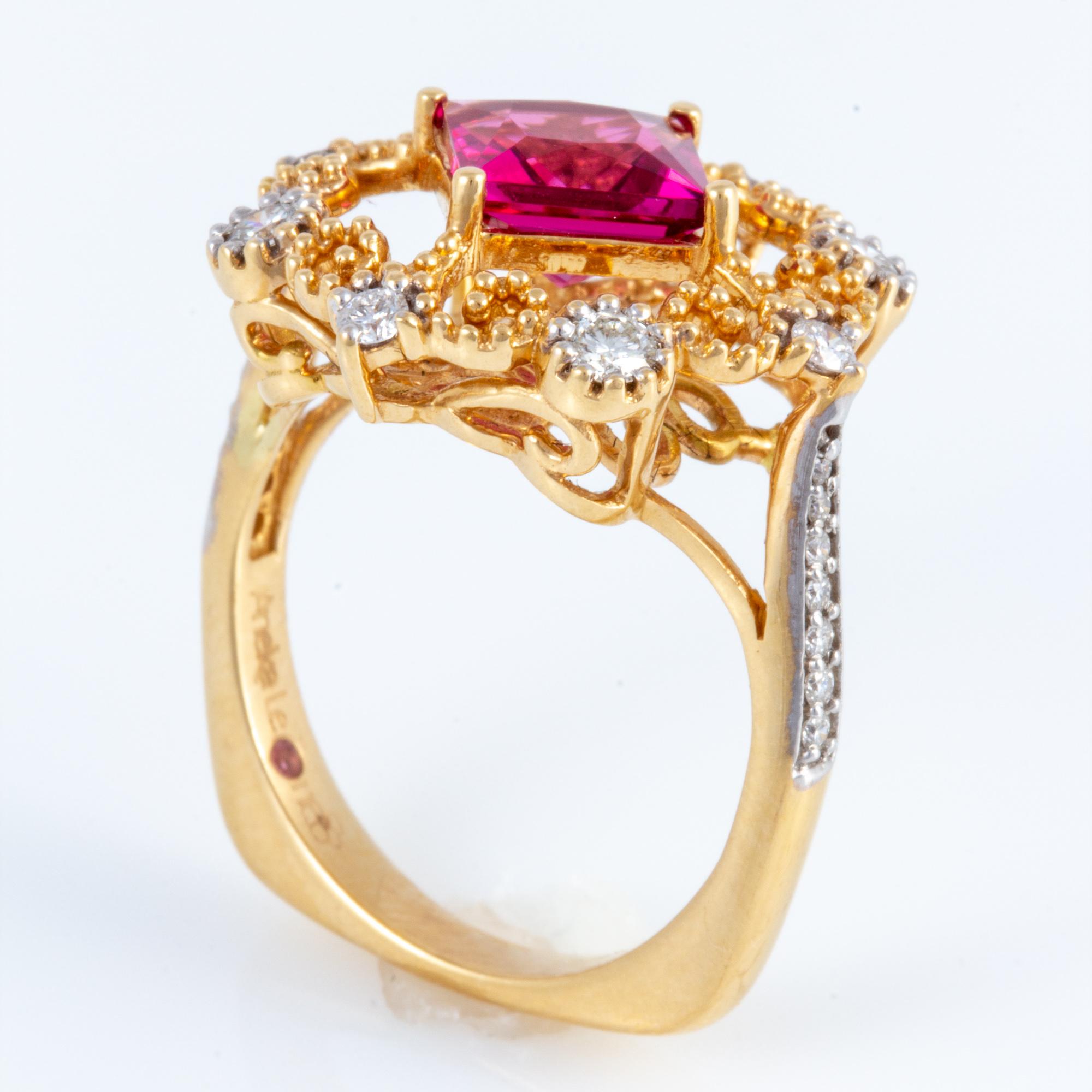 Rubellite Tourmaline and Diamond Ring set in 18 kt Gold For Sale 8