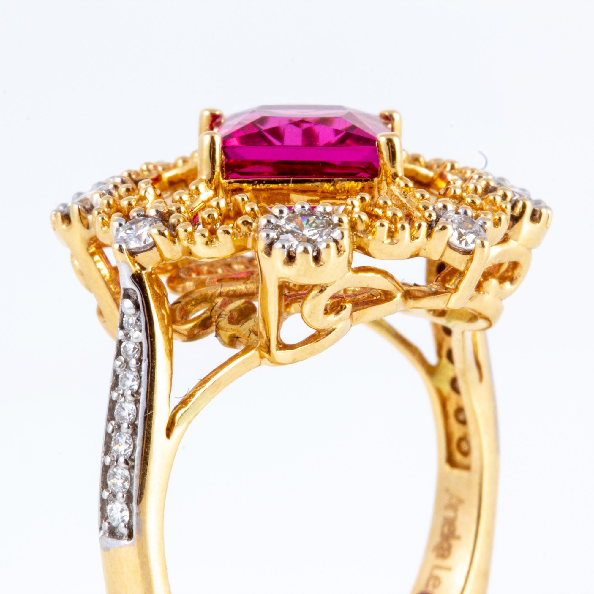 Rubellite Tourmaline and Diamond Ring set in 18 kt Gold For Sale 10
