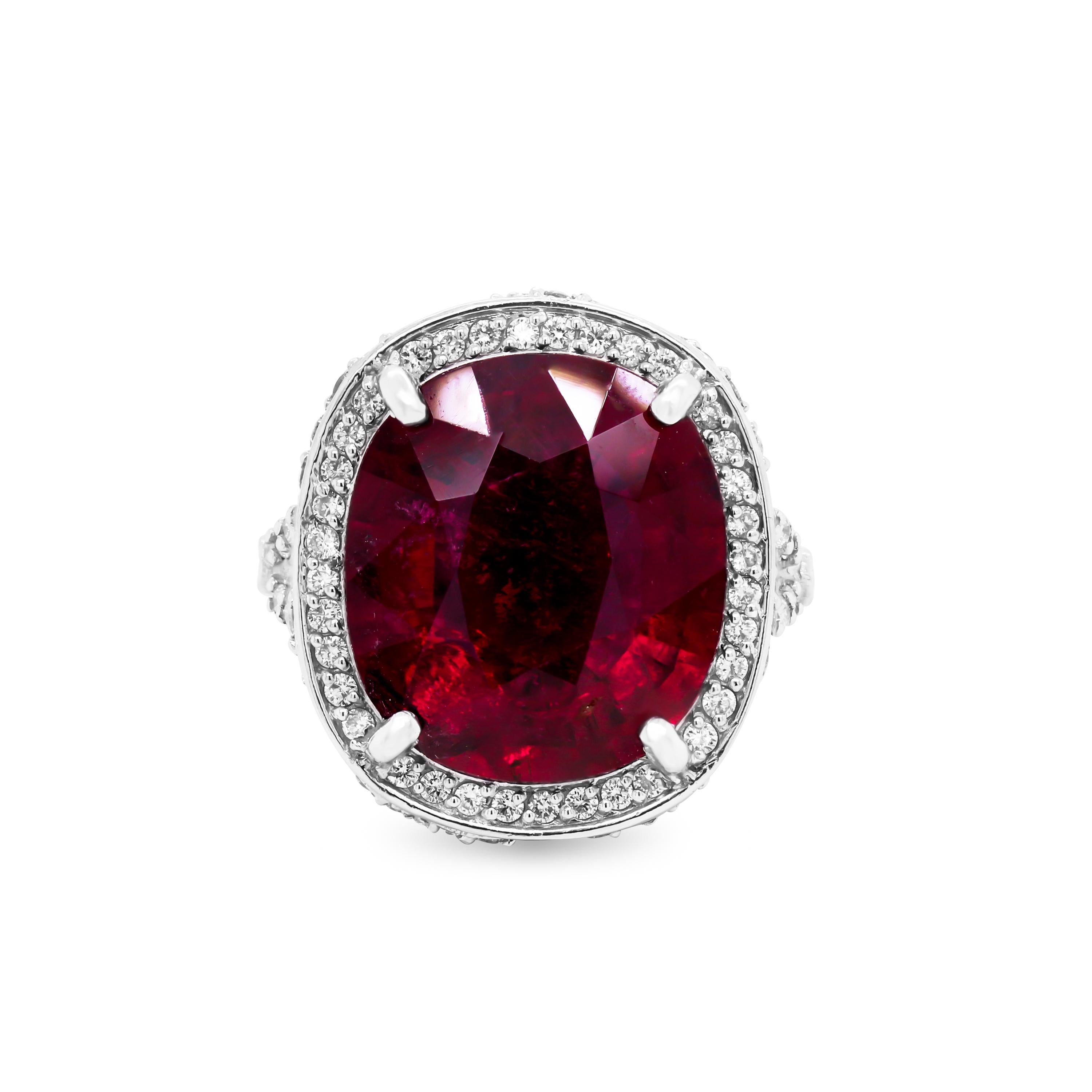 Women's Stambolian 18K White Gold Diamond Cushion Cut Rubellite Center Cocktail Ring