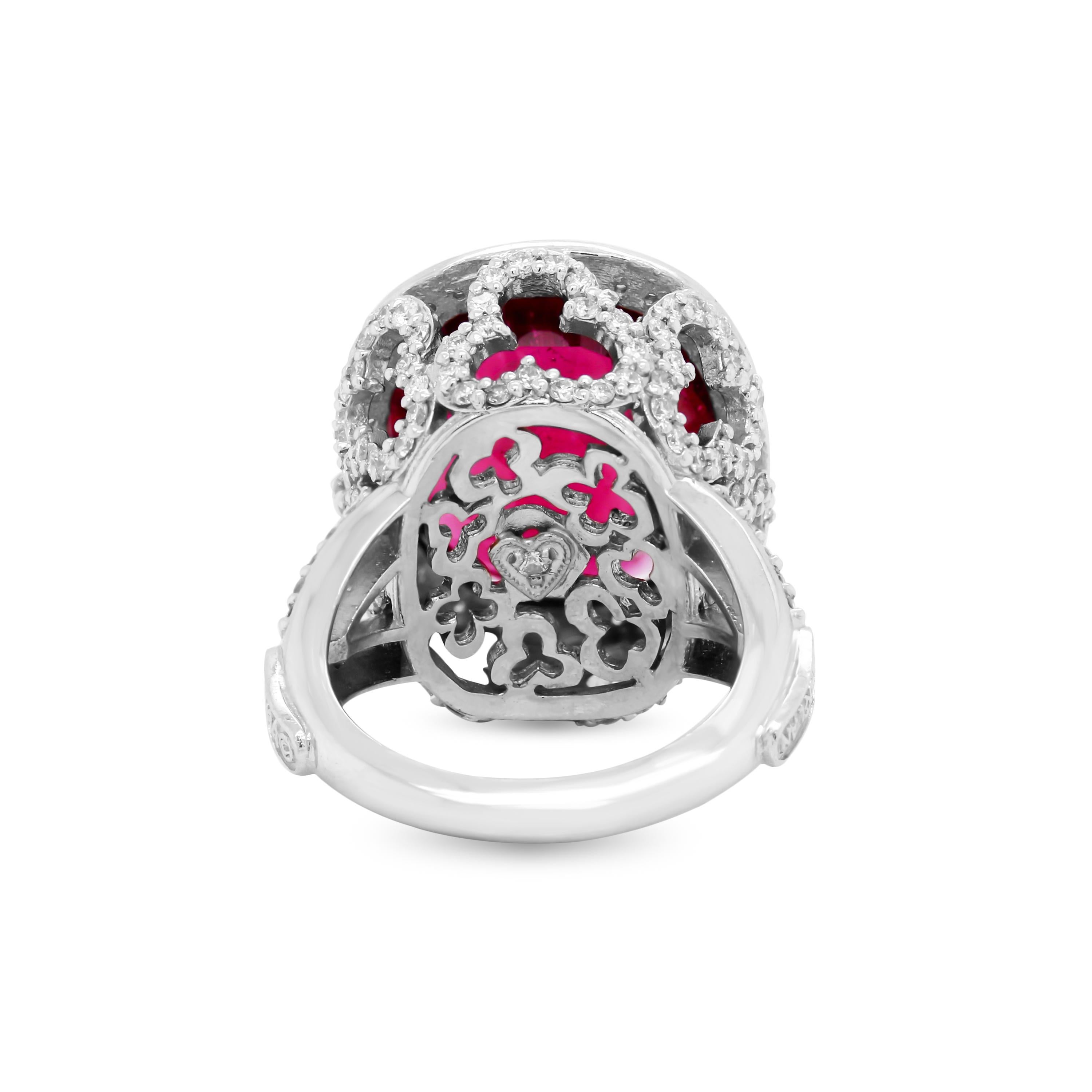 Stambolian 18K White Gold Diamond Cushion Cut Rubellite Center Cocktail Ring 1