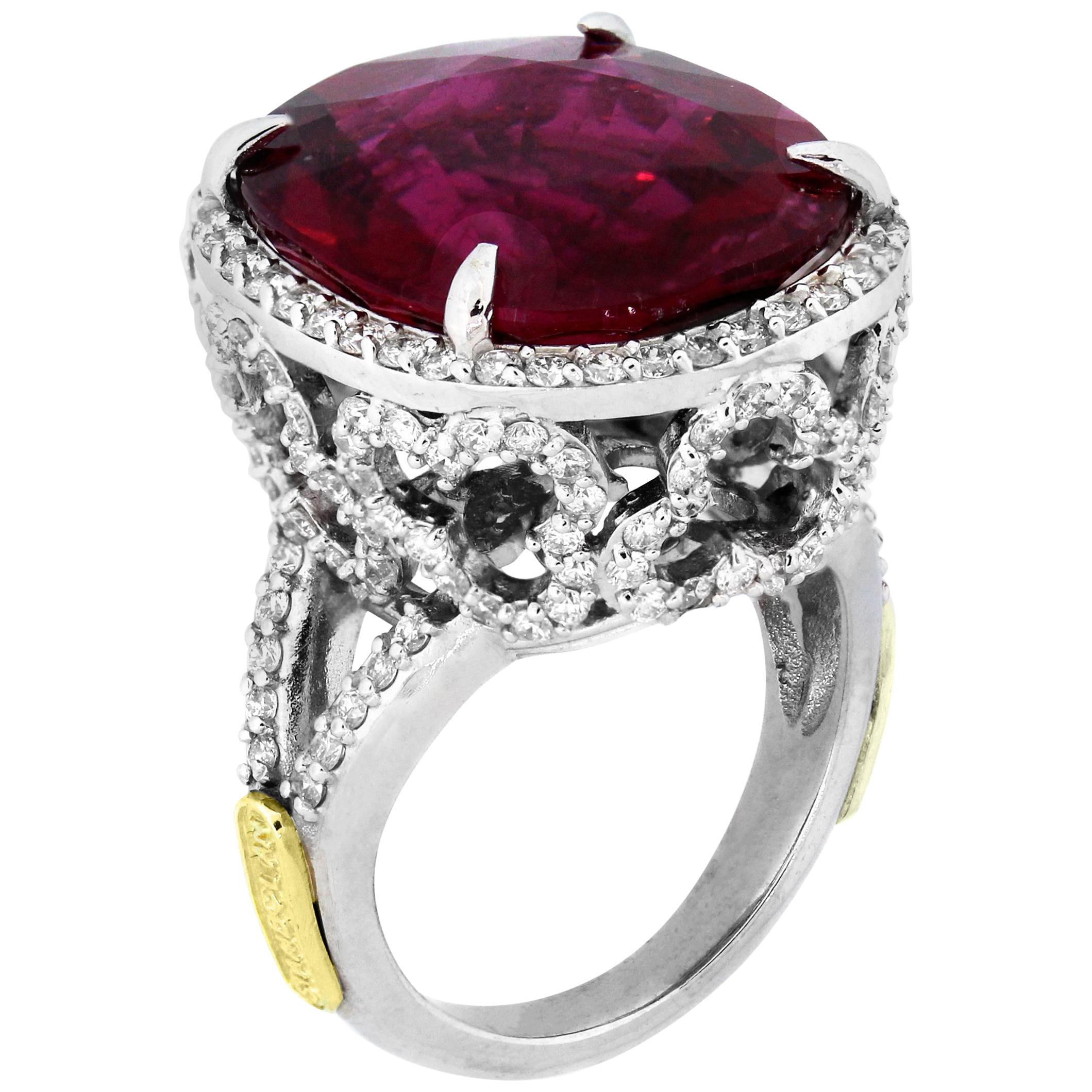 Rubellite Tourmaline and Diamond White Gold Cocktail Ring Stambolian