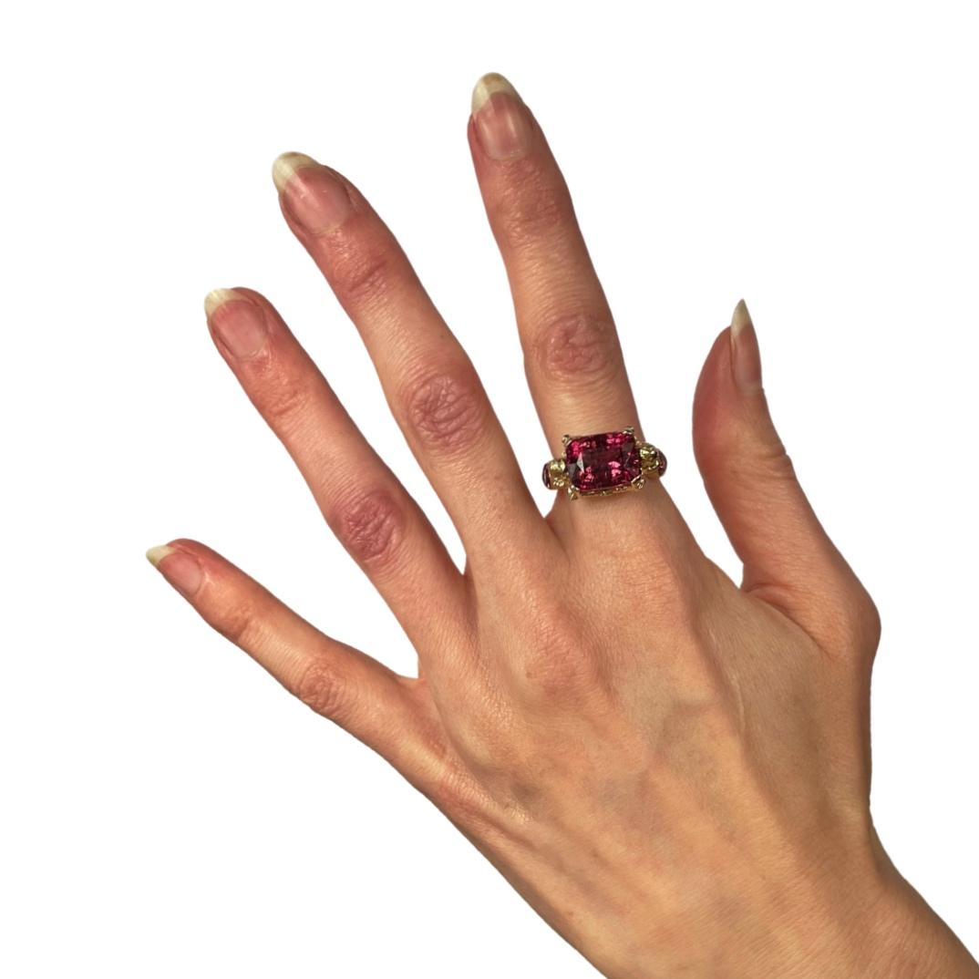 Rubellite Tourmaline and Pink Sapphires Gold Ring  For Sale 11