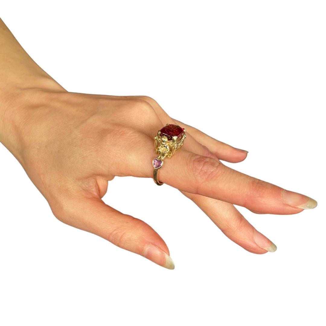 Rubellite Tourmaline and Pink Sapphires Gold Ring  For Sale 12