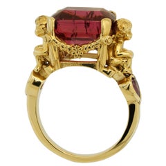 Rubellite Tourmaline and Pink Sapphires Gold Ring