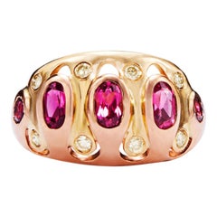 Rubellite Tourmaline and Yellow Diamond Mixed Metal Cocktail Ring