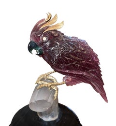 Rubellit-Turmalin-Kakadu-Skulptur von Manfred Wild für Emil Becker. Deutschland