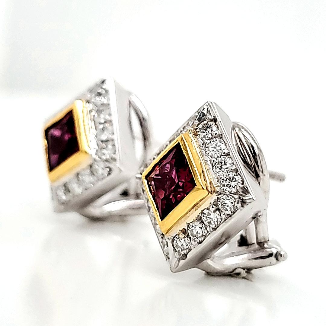 Contemporary Rubellite Tourmaline Cts 1.40 Diamond Earrings For Sale