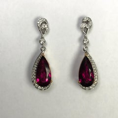 Rubellite Tourmaline Diamond and White Gold Drop Earrings