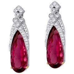 Rubellite Tourmaline Diamond and White Gold Statement Earrings