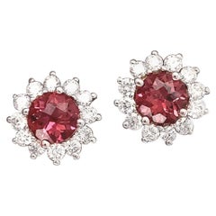 Boucles d'oreilles en rubellite, tourmaline et diamant 14 carats WG 2.55 TCW certifié