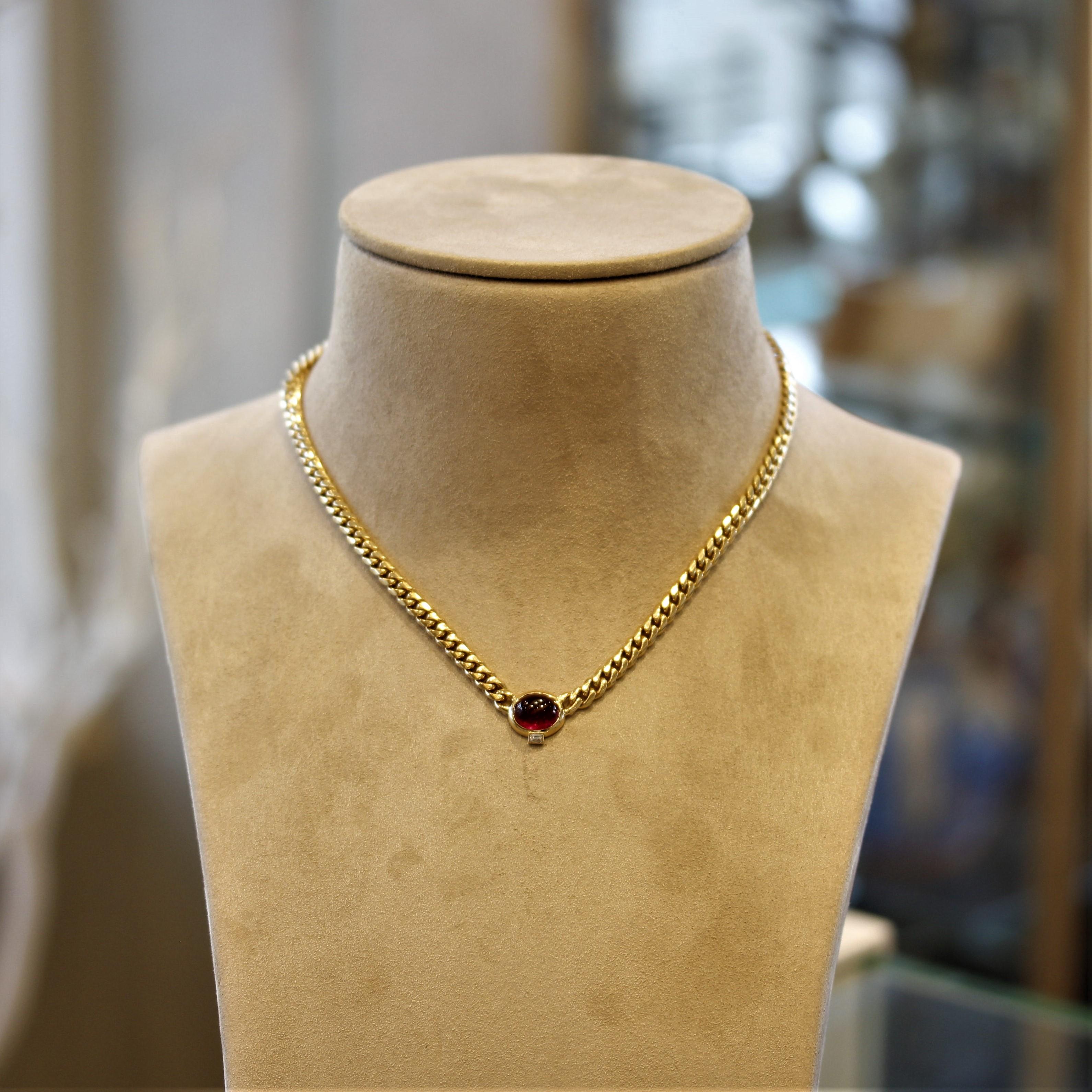 Women's Rubellite Tourmaline Diamond Gold Curb-Link Necklace