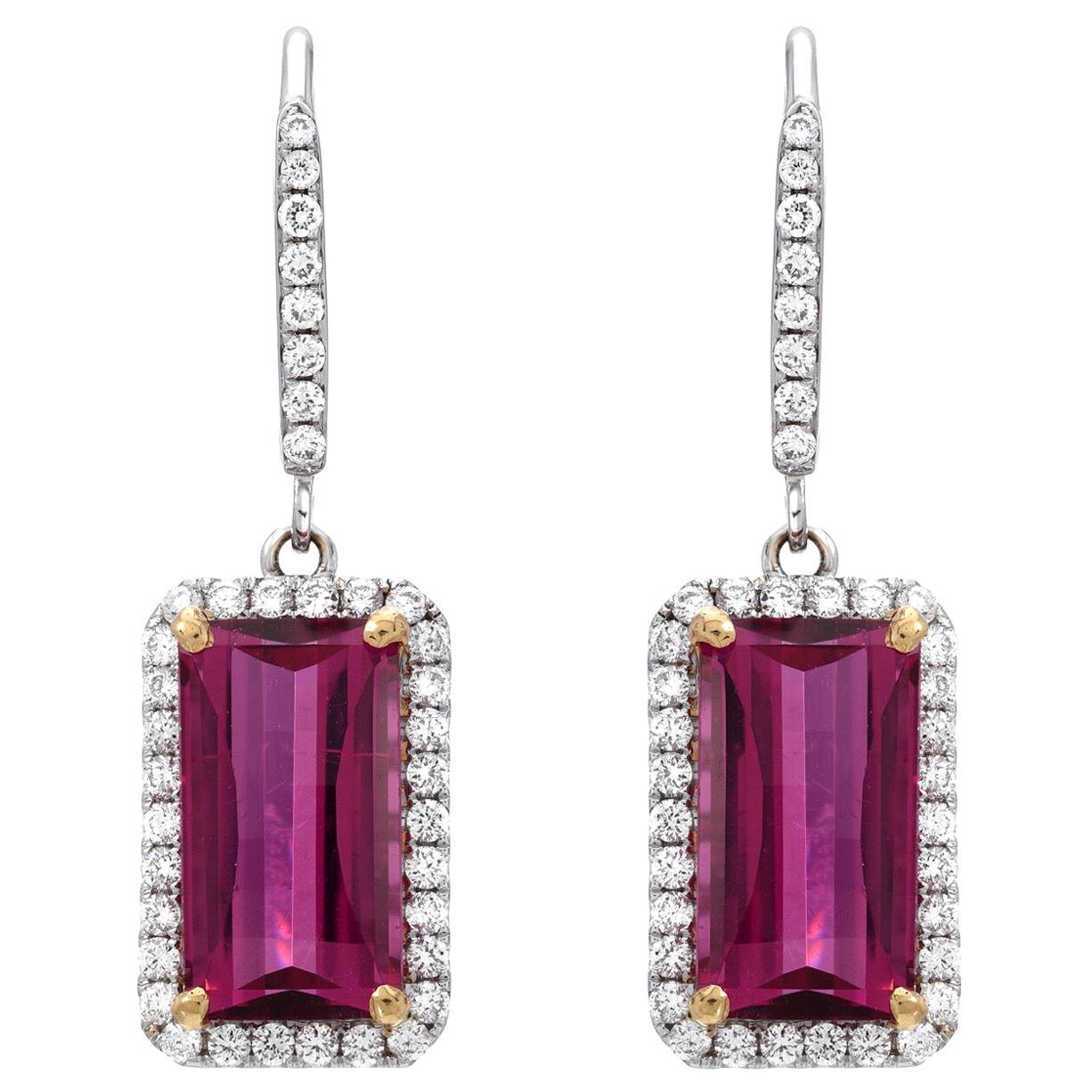 Rubellite Tourmaline Earrings 6.02 Carat Emerald Cut