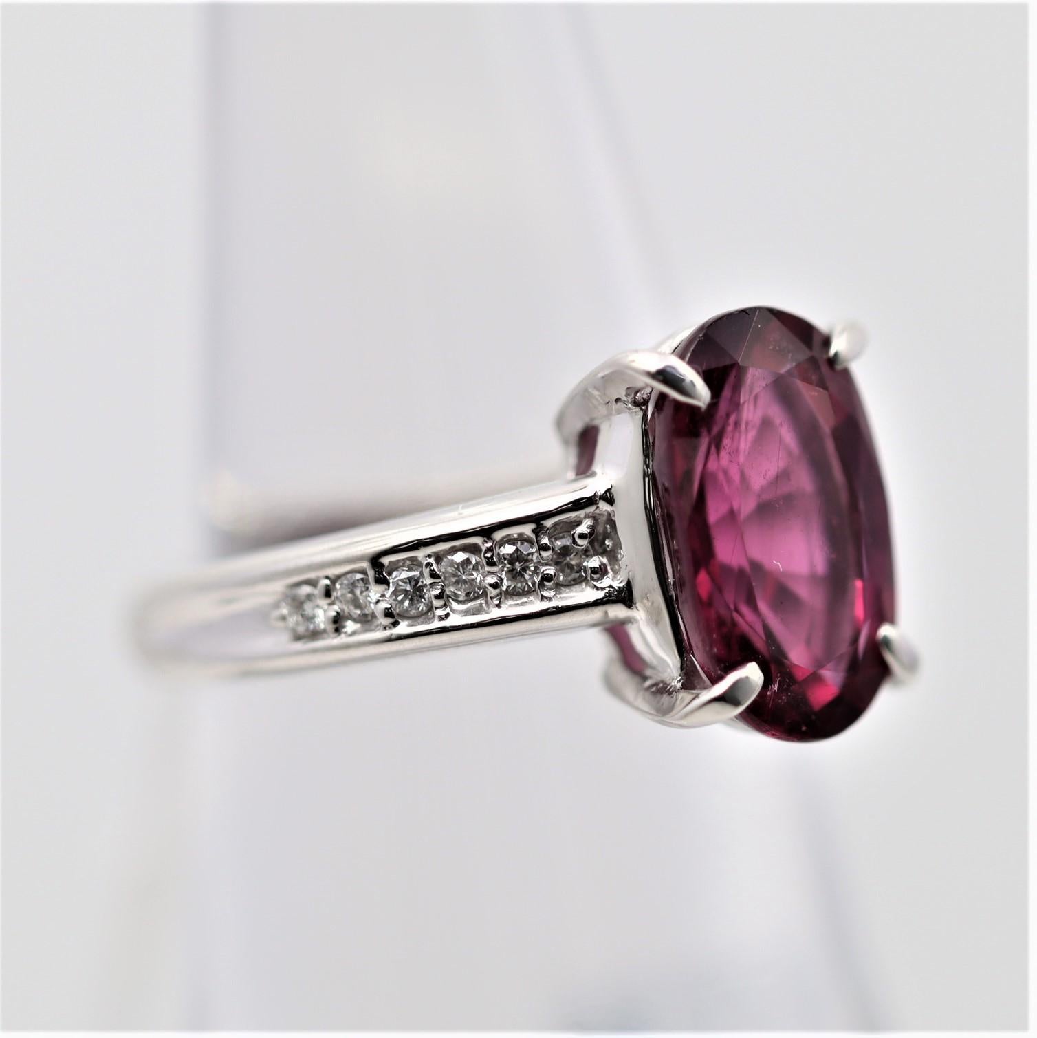 Mixed Cut Rubellite Tourmaline Diamond Platinum Ring For Sale