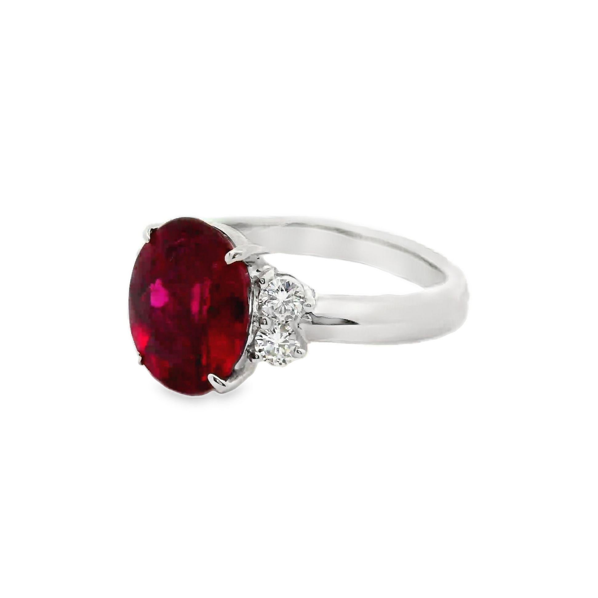Contemporary Rubellite Tourmaline Diamond Platinum Ring For Sale