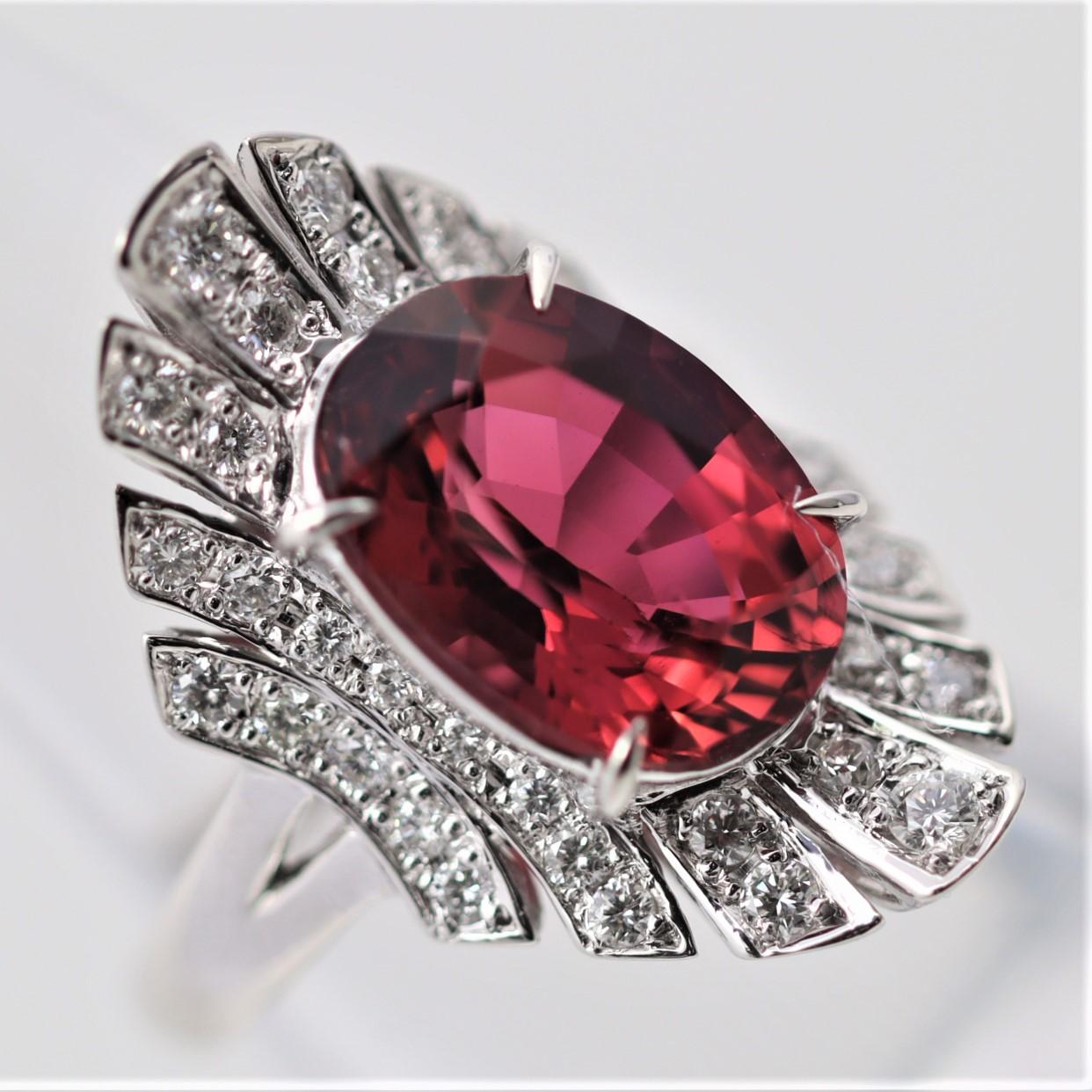 Rubellite Tourmaline Diamond Platinum Ring In New Condition For Sale In Beverly Hills, CA