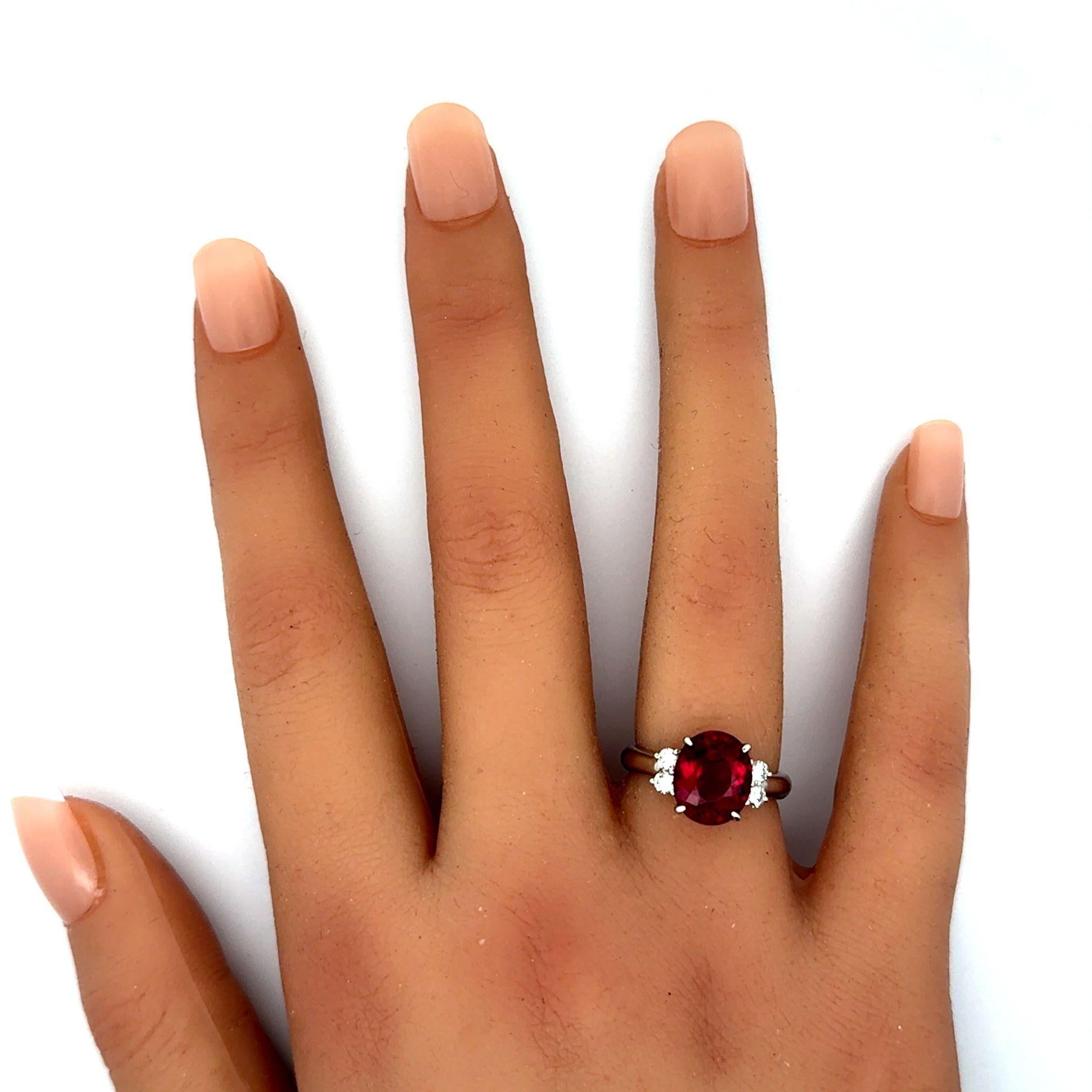 Oval Cut Rubellite Tourmaline Diamond Platinum Ring For Sale
