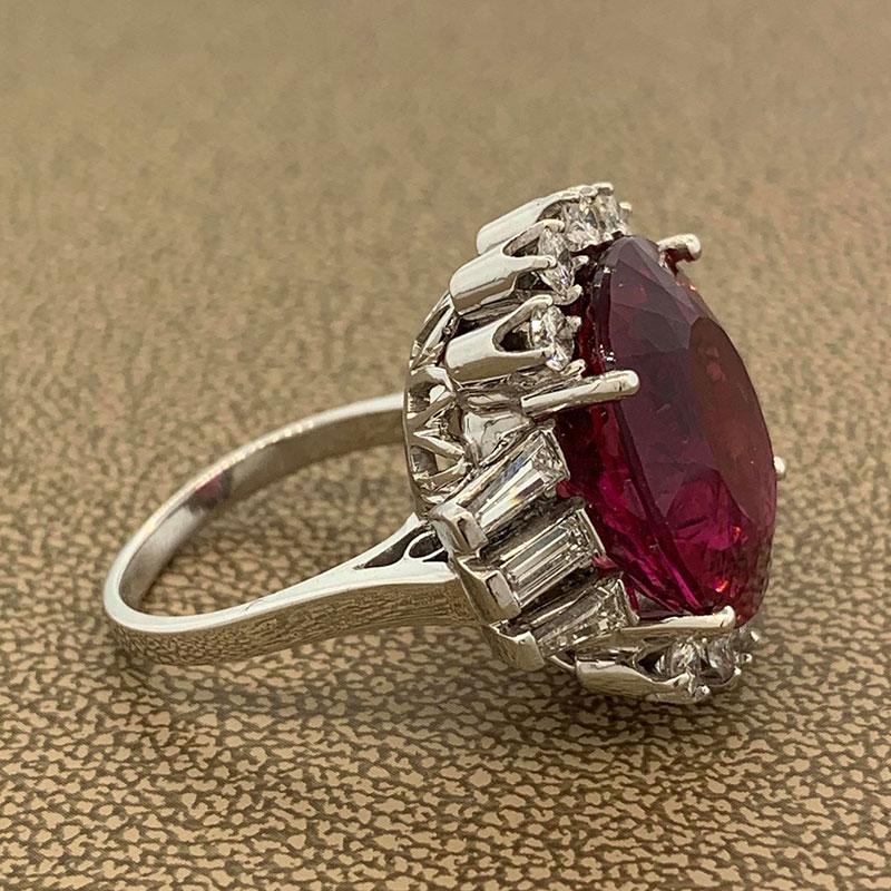 Rubellite Tourmaline Diamond Platinum Ring In New Condition For Sale In Beverly Hills, CA