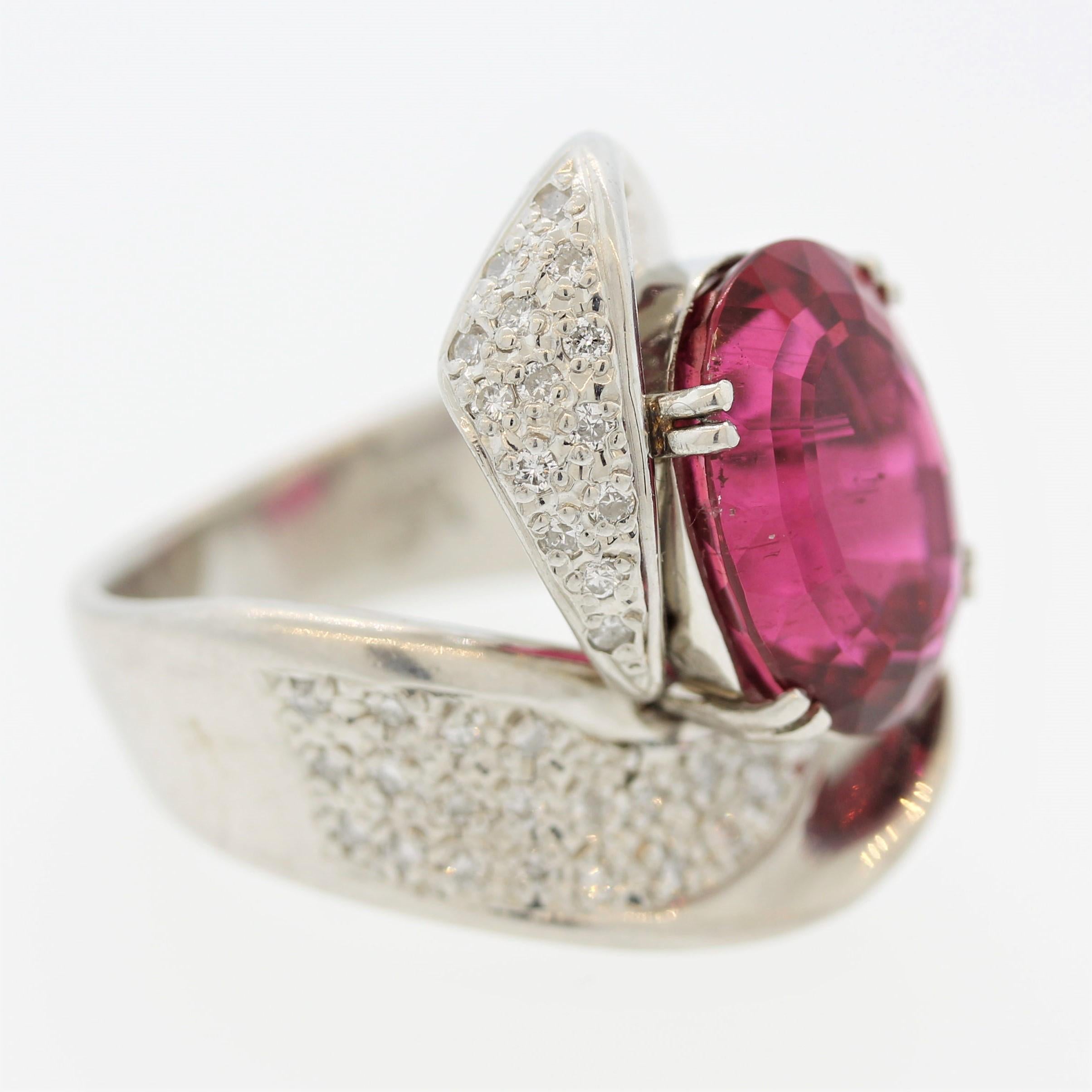 Women's Rubellite Tourmaline Diamond Platinum Ring For Sale