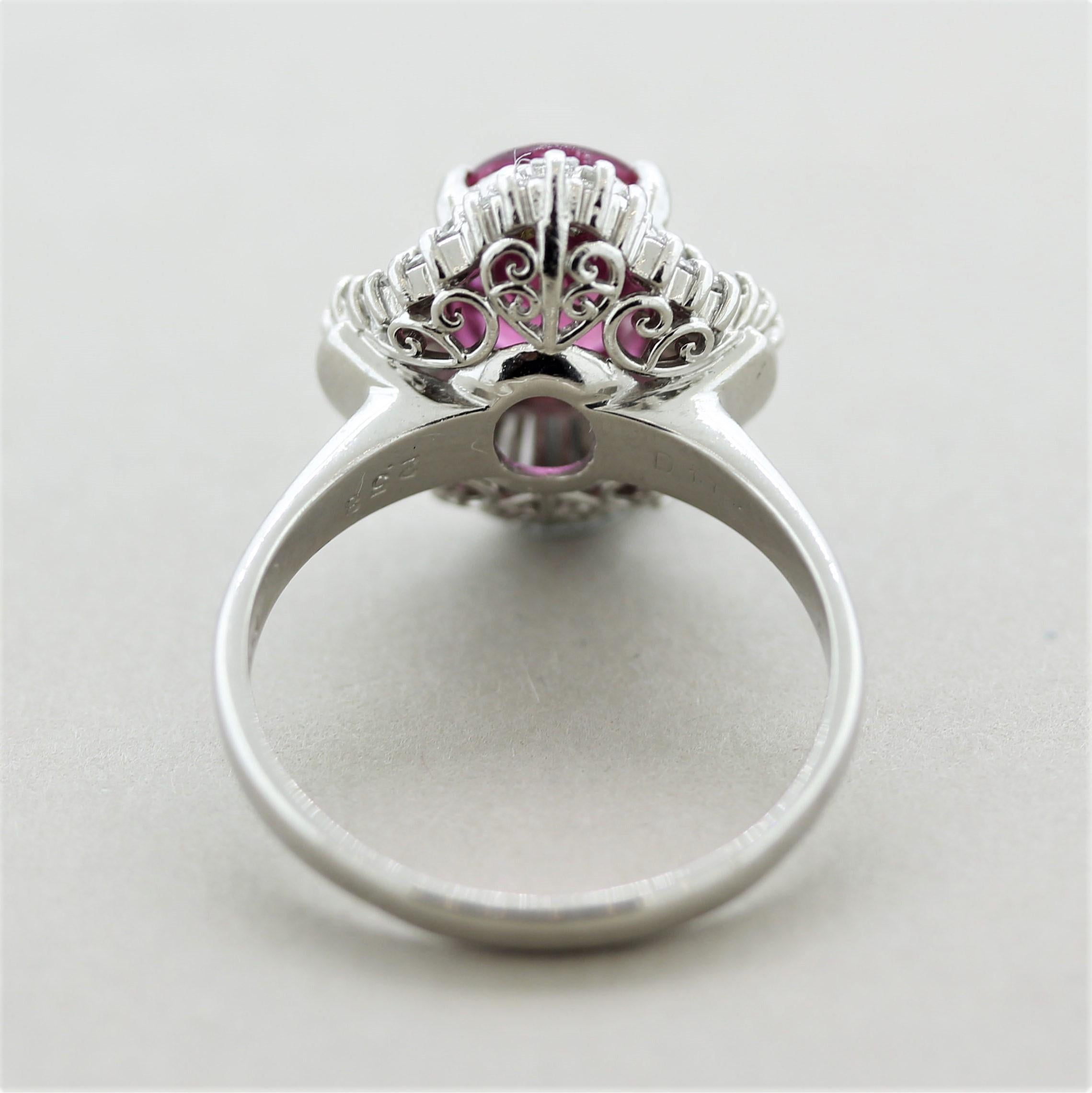Women's Rubellite Tourmaline Diamond Platinum Ring For Sale