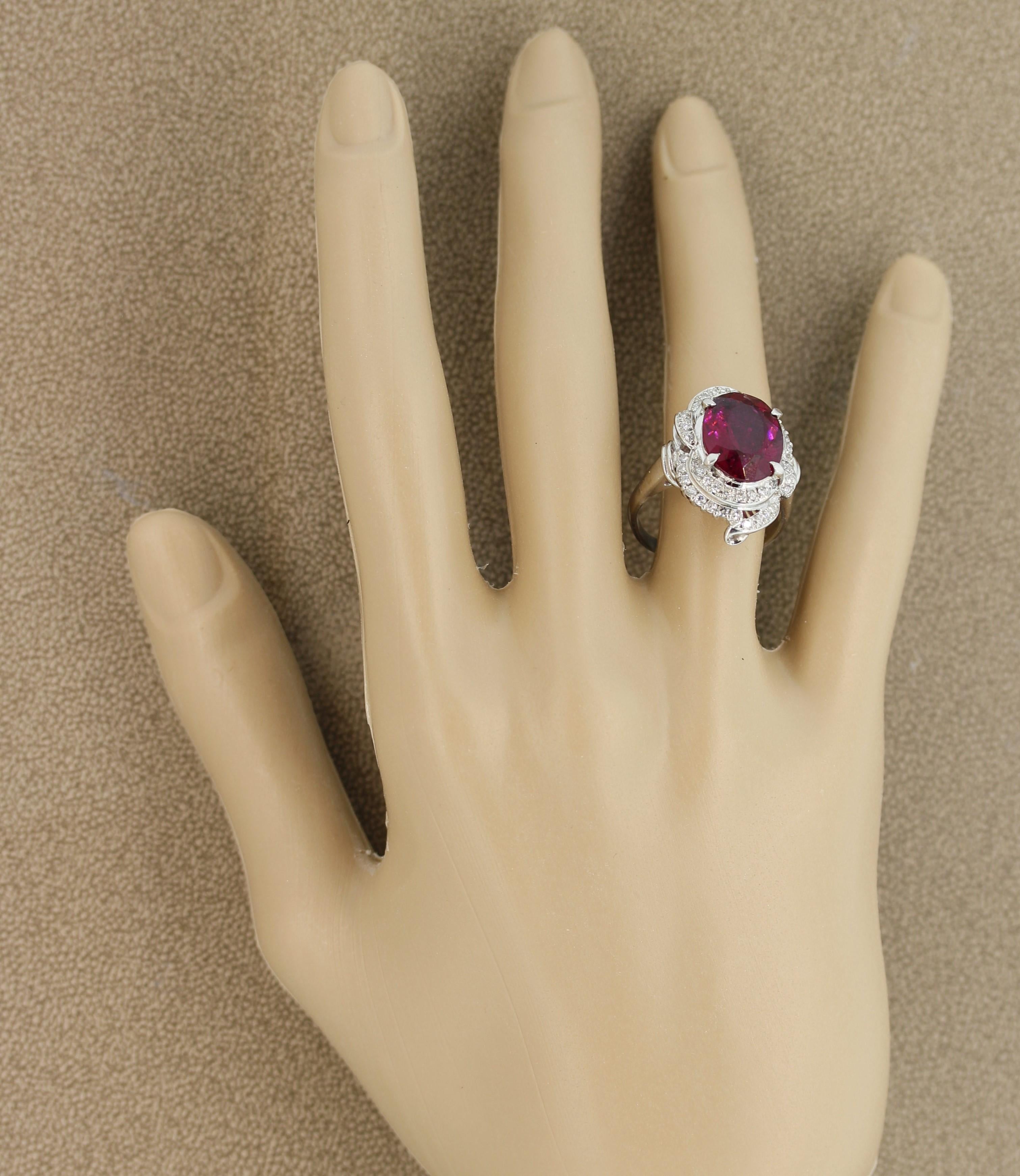 Rubellite Tourmaline Diamond Platinum Ring 1