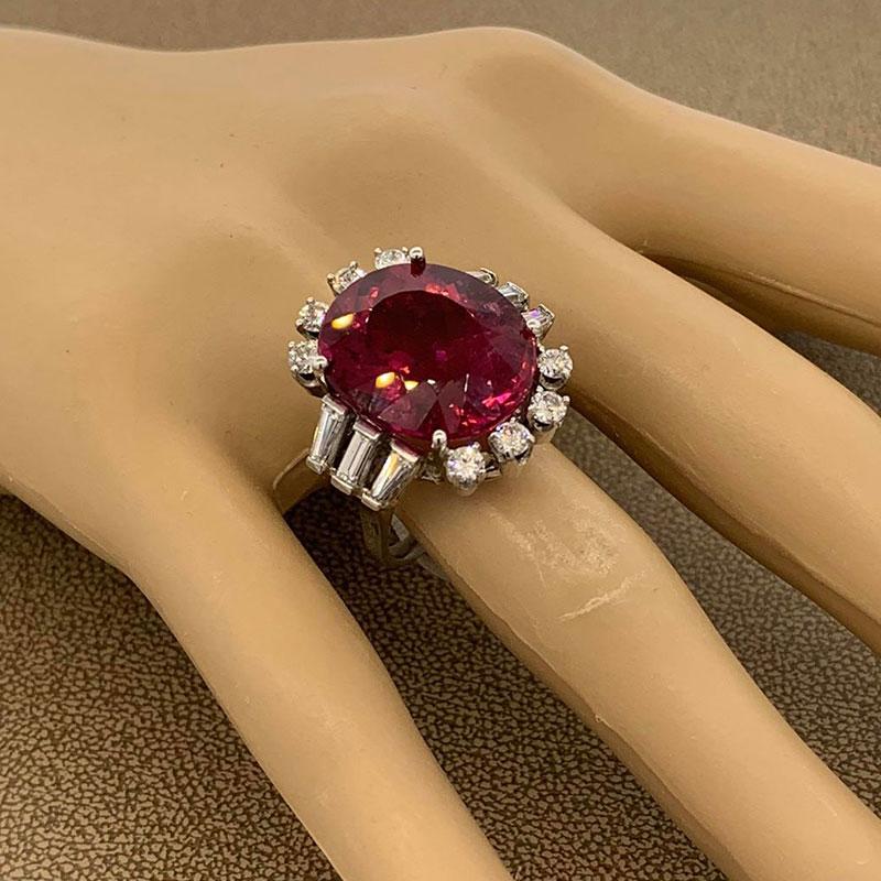 Rubellite Tourmaline Diamond Platinum Ring For Sale 1