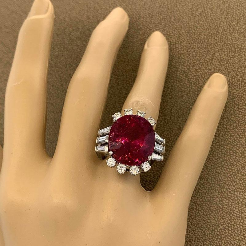 Rubellite Tourmaline Diamond Platinum Ring For Sale 3