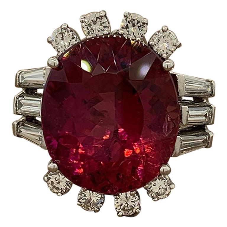 Rubellite Tourmaline Diamond Platinum Ring For Sale