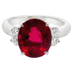 Rubellite Tourmaline Diamond Platinum Ring
