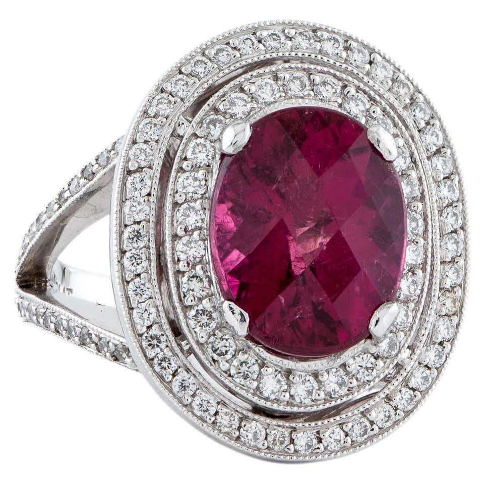 Rubellite Tourmaline Diamond Platinum Ring For Sale at 1stDibs ...