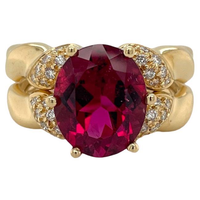 Rubellite Tourmaline & Diamond Ring in 18K Yellow Gold