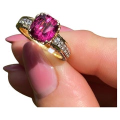 Bague en or jaune 14 carats, tourmaline rubellite, diamants, pierres précieuses naturelles, 7 US