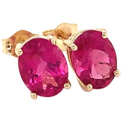 Rubellite Tourmaline Earrings 14 Karat 2.40 Carat Certified