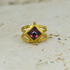 Rubellite Tourmaline Hammered 22 Karat Gold Cocktail Ring