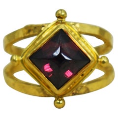 Rubellite Tourmaline Hammered 22 Karat Gold Cocktail Ring