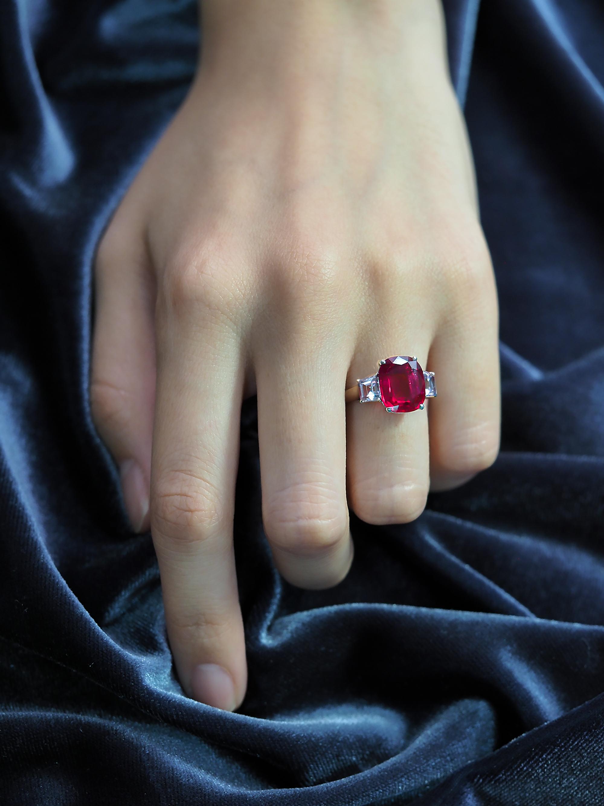 Rubellite Tourmaline & Lavender Spinels Ring, 18k White Gold Ring In New Condition In Bangkok, TH