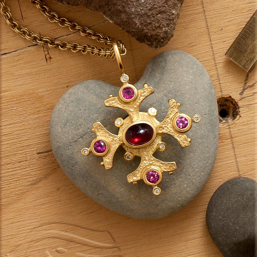 Rubellite Tourmaline Maltese Cross Pendant In New Condition For Sale In Santa Fe, NM