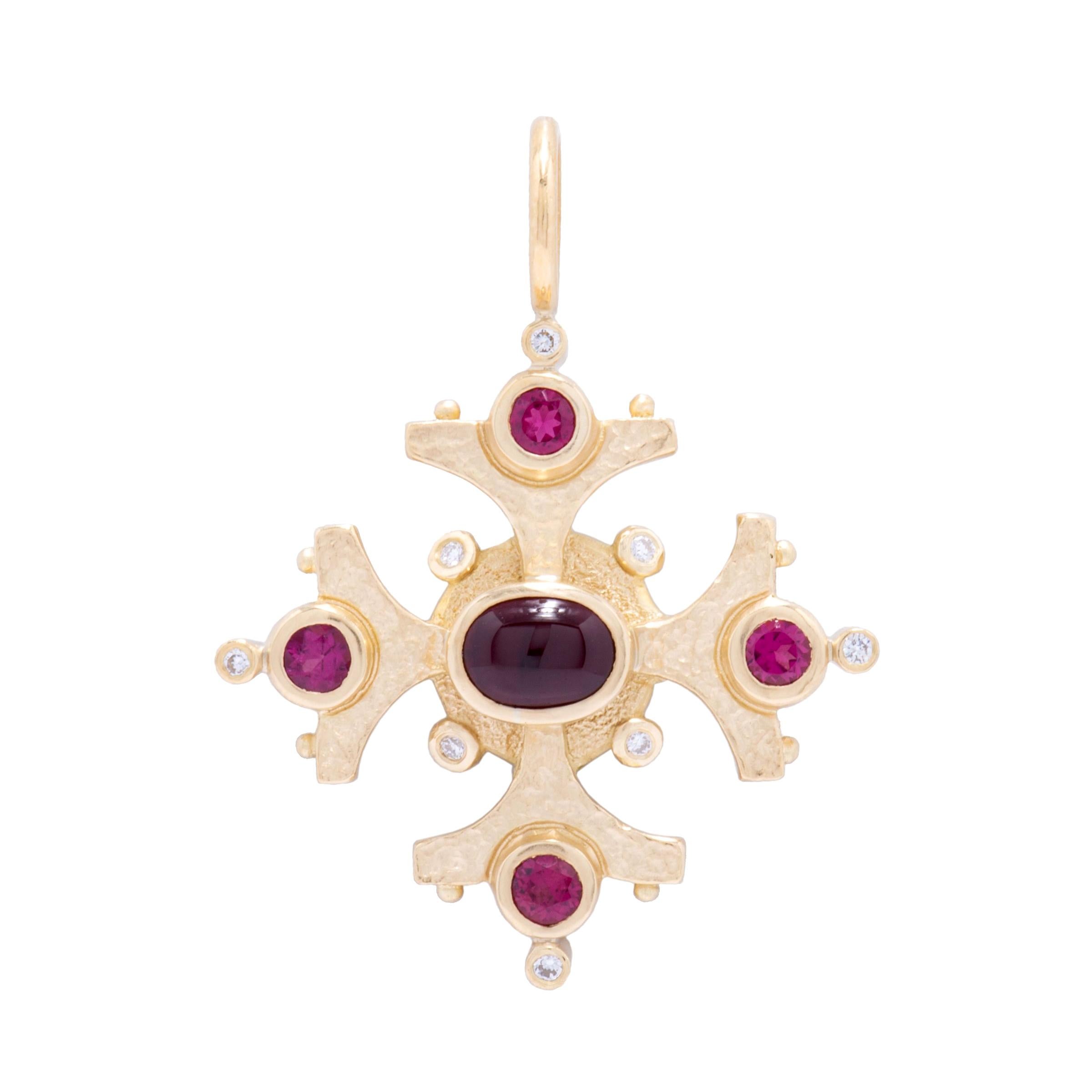 Rubellite Tourmaline Maltese Cross Pendant For Sale