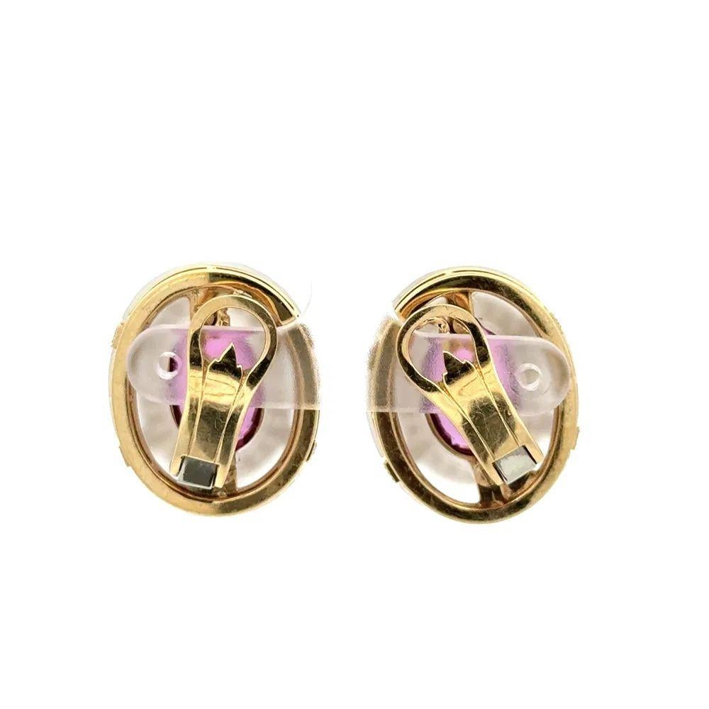 Rubellit Turmalin, RBC Diamant und Quarzkristall Gold Vintage Clip-Ohrringe im Zustand „Hervorragend“ im Angebot in Montreal, QC