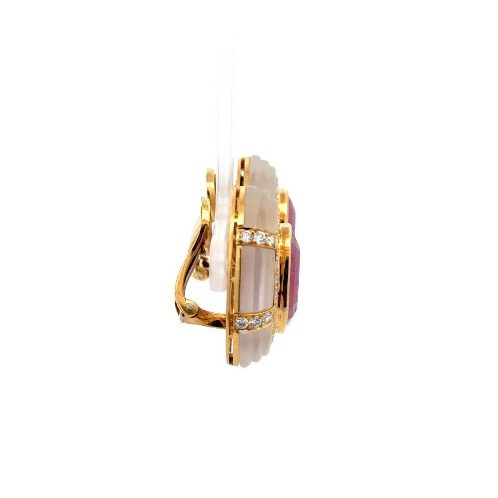 Rubellit Turmalin, RBC Diamant und Quarzkristall Gold Vintage Clip-Ohrringe Damen im Angebot