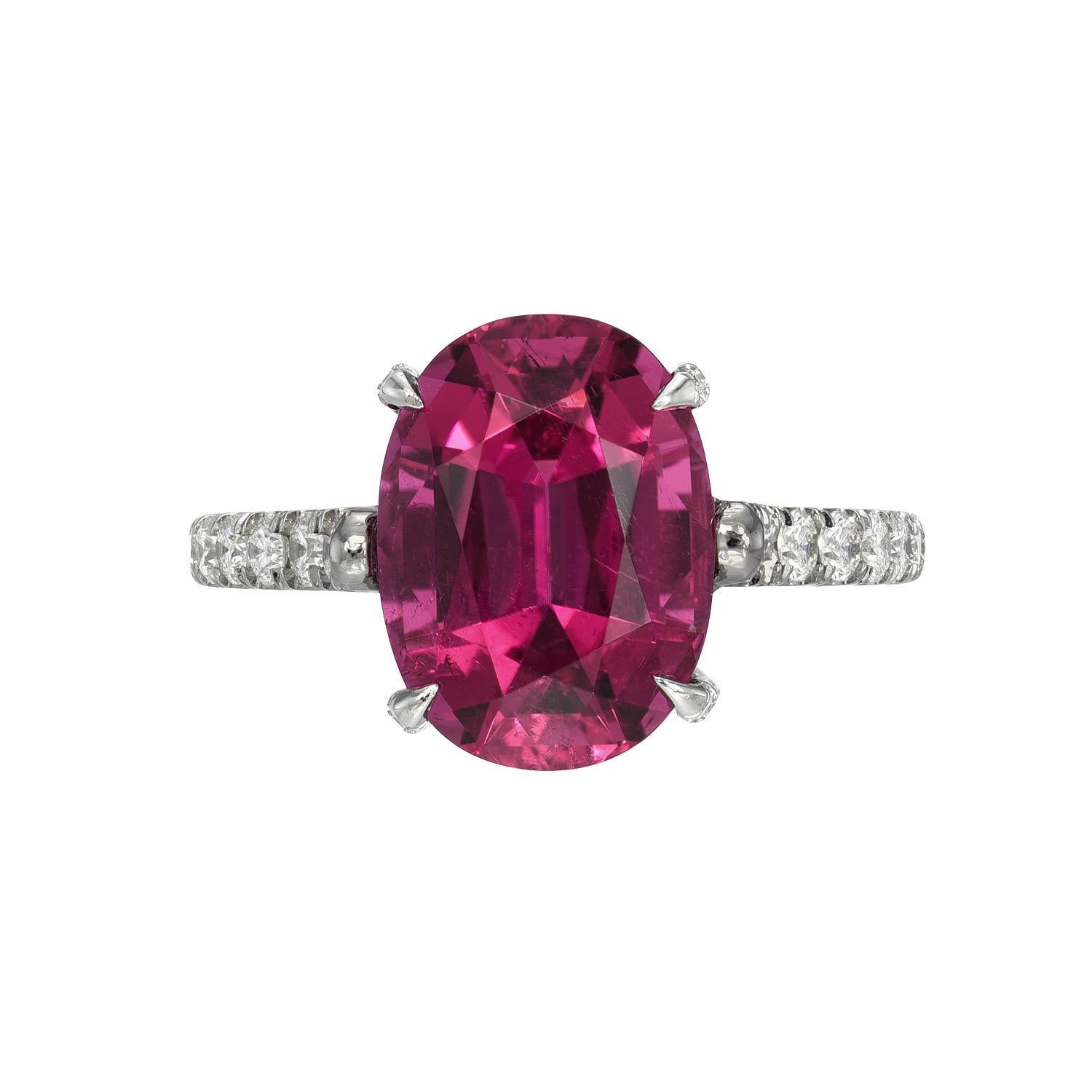Oval Cut Rubellite Tourmaline Ring 3.92 Carat Oval For Sale