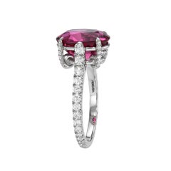 3.92 Carat Oval Rubellite Tourmaline Platinum Ring with 0.68 Carat Diamond