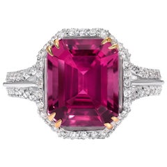 Rubellite Tourmaline Ring Emerald Cut 3.48 Carats