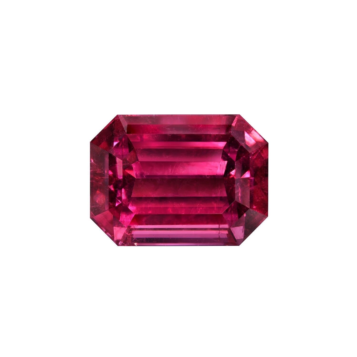 Contemporary Rubellite Tourmaline Ring Gem 17.26 Carat Unset Emerald Cut Loose Gemstone