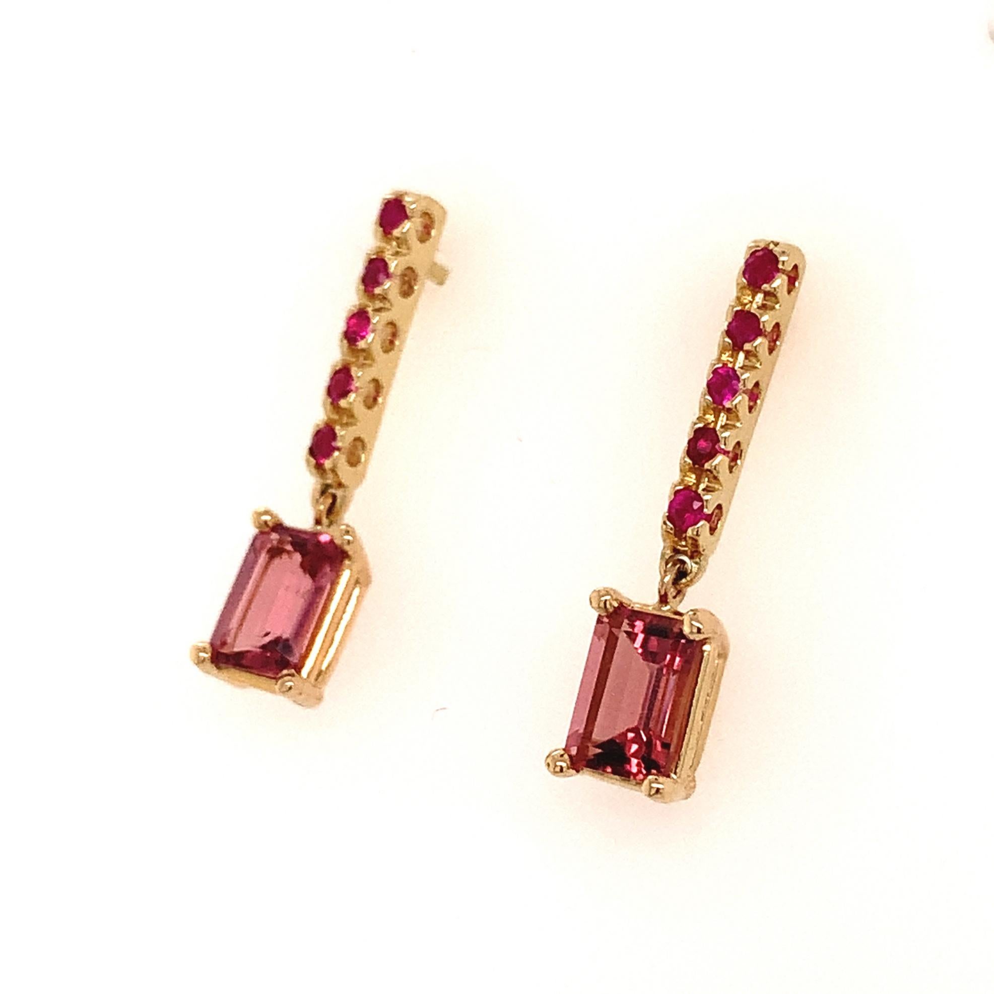 Rubellite Tourmaline Ruby Earrings 14k Gold 1.25 TCW Certified For Sale 1