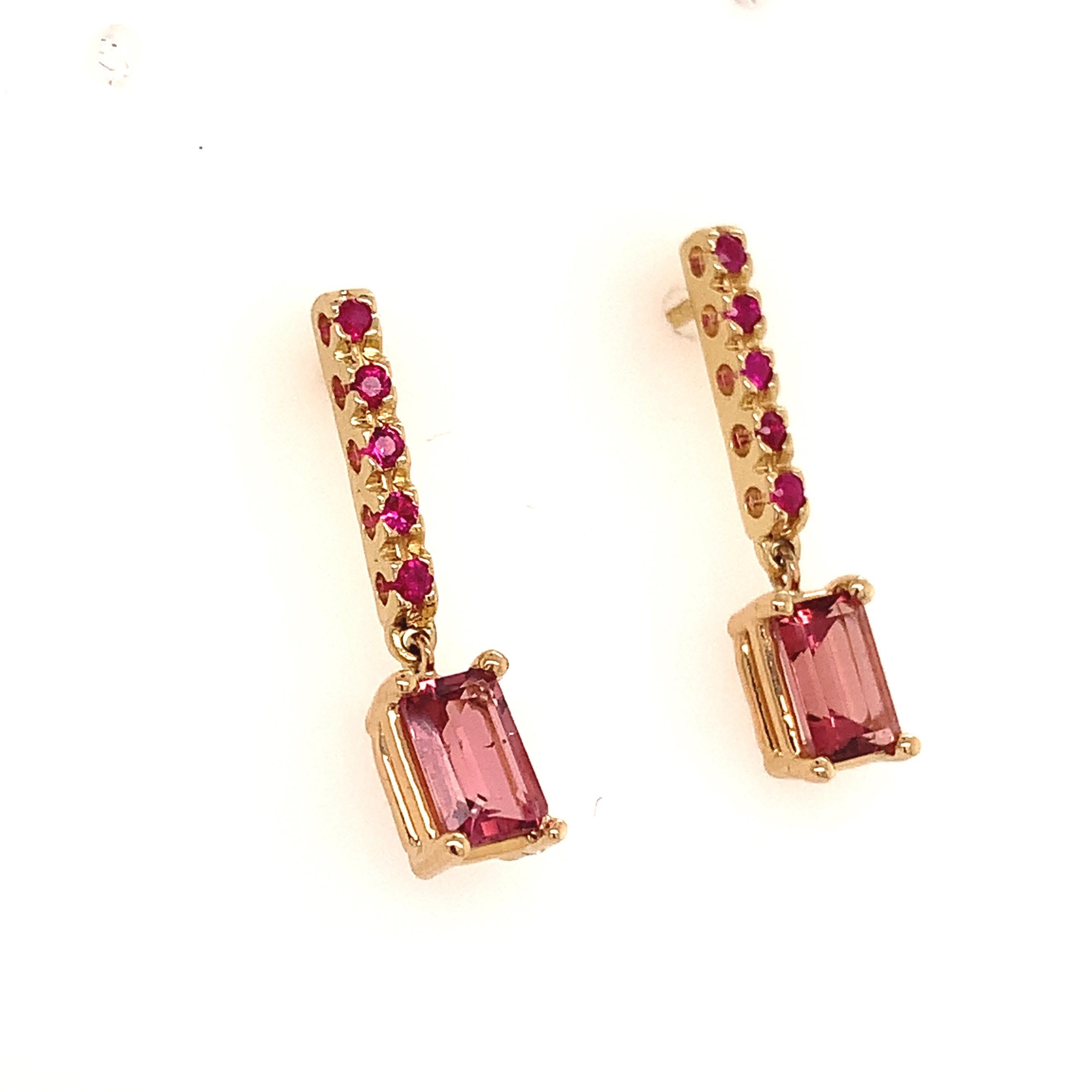 Rubellite Tourmaline Ruby Earrings 14k Gold 1.25 TCW Certified For Sale 2